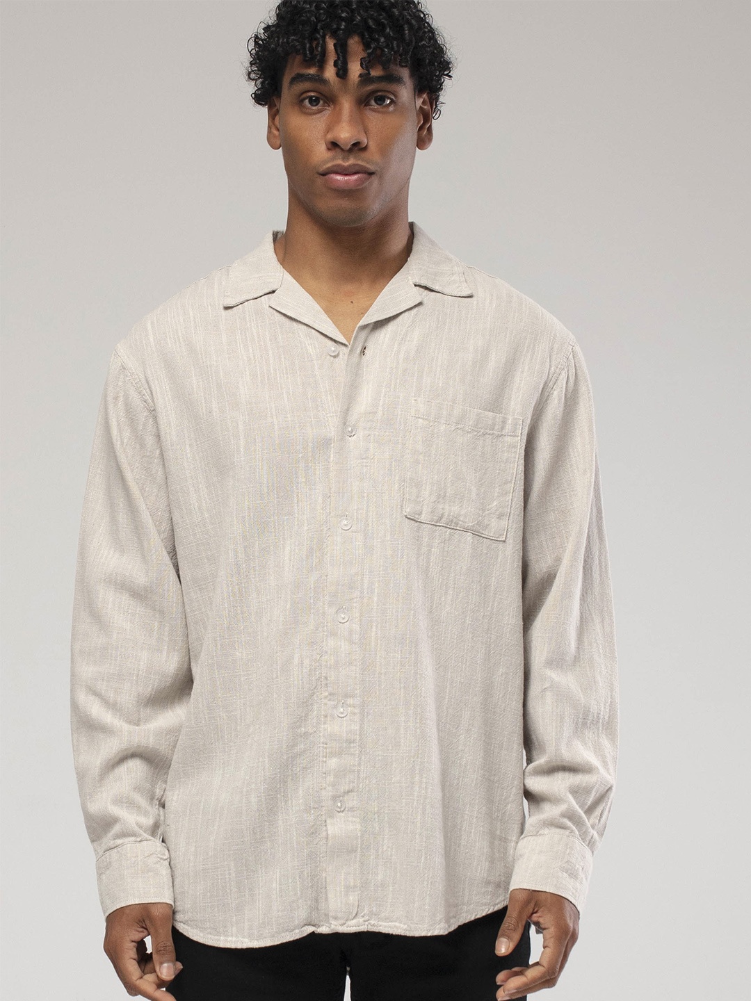 

catch Men Melange Effect Casual Shirt, Beige