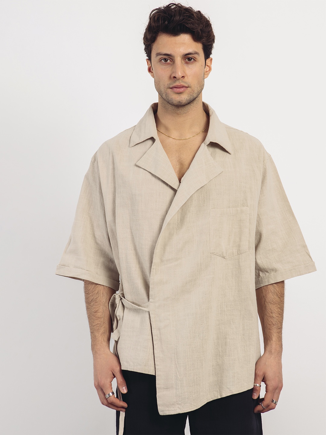 

catch Men Wrap Casual Shirt, Beige