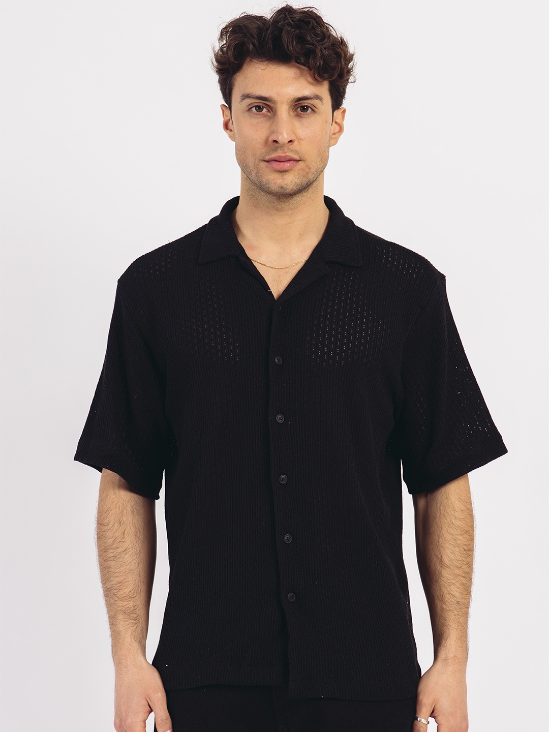 

catch Men Self Design Casual Shirt, Black