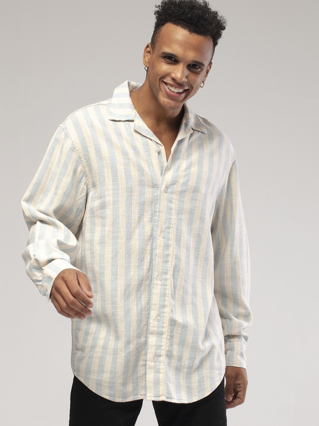 

catch Men Striped Casual Shirt, Cream