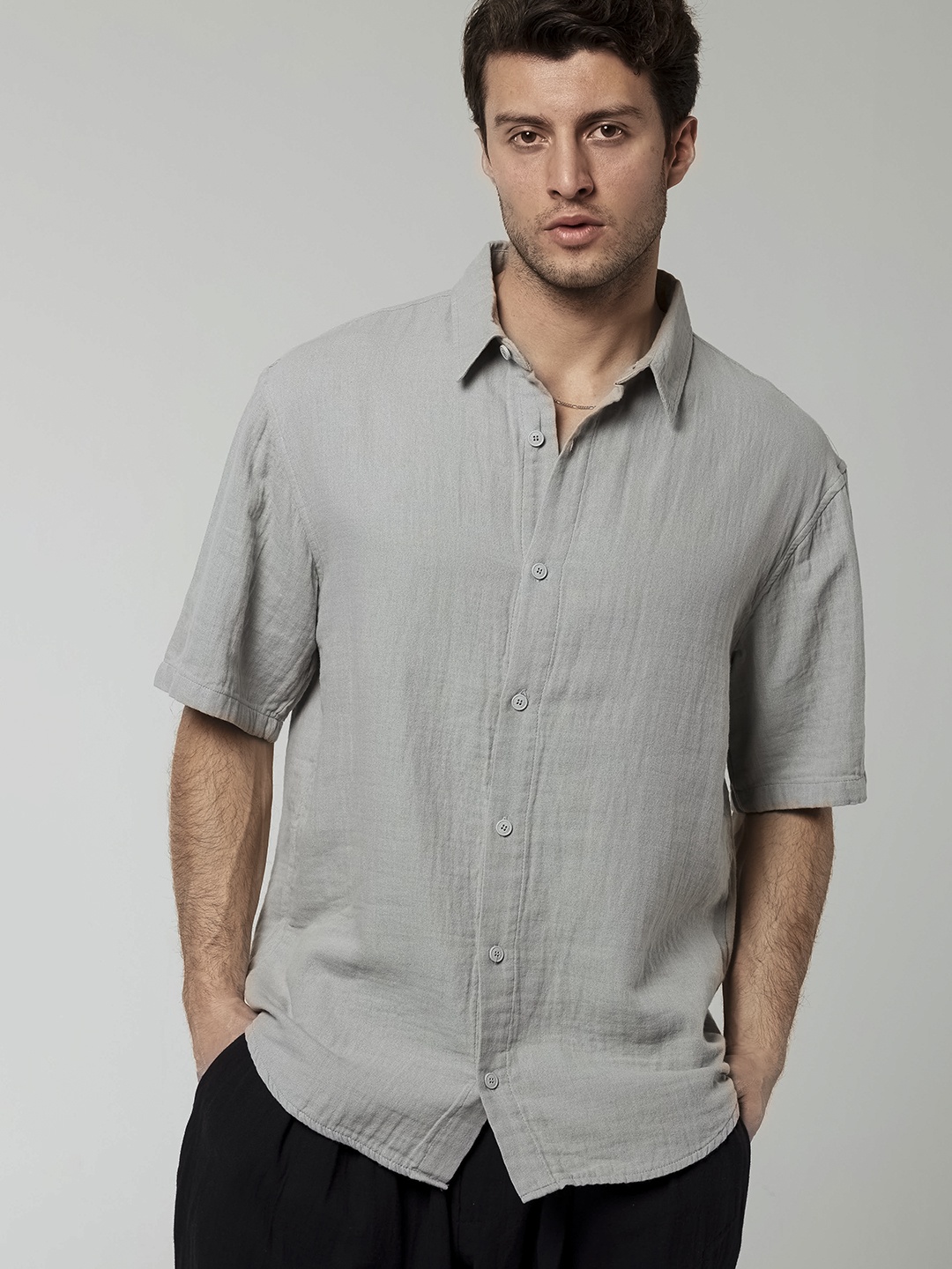 

catch Relaxed Fit Pure Cotton Casual Shirt, Grey