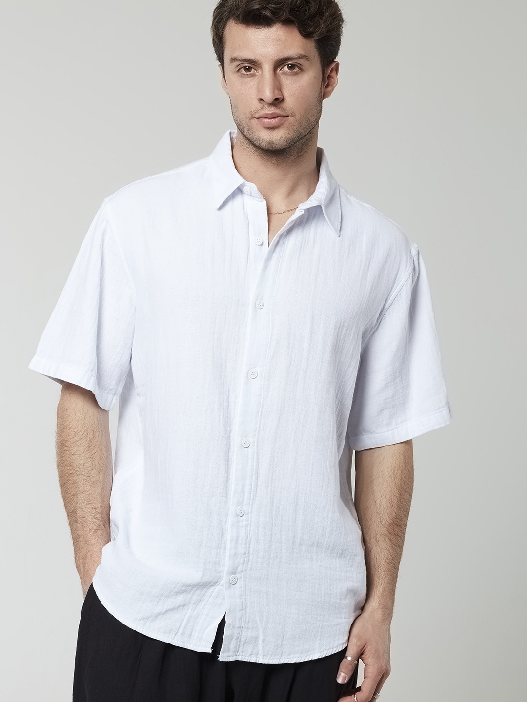 

catch Boxy Fit Pure Cotton Casual Shirt, Off white