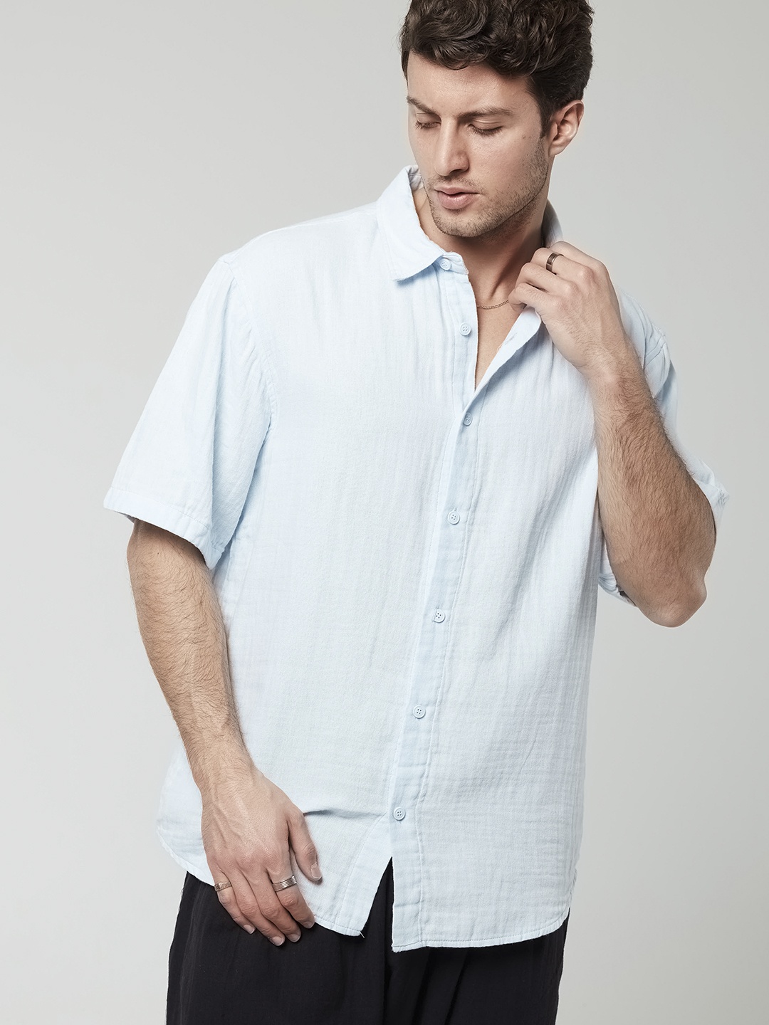 

catch Relaxed Fit Pure Cotton Casual Shirt, Blue