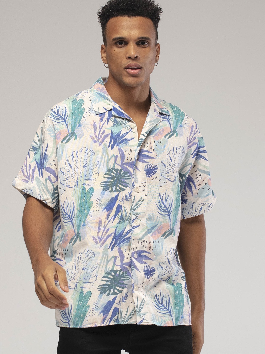 

catch Men Tropical Printed Casual Shirt, White