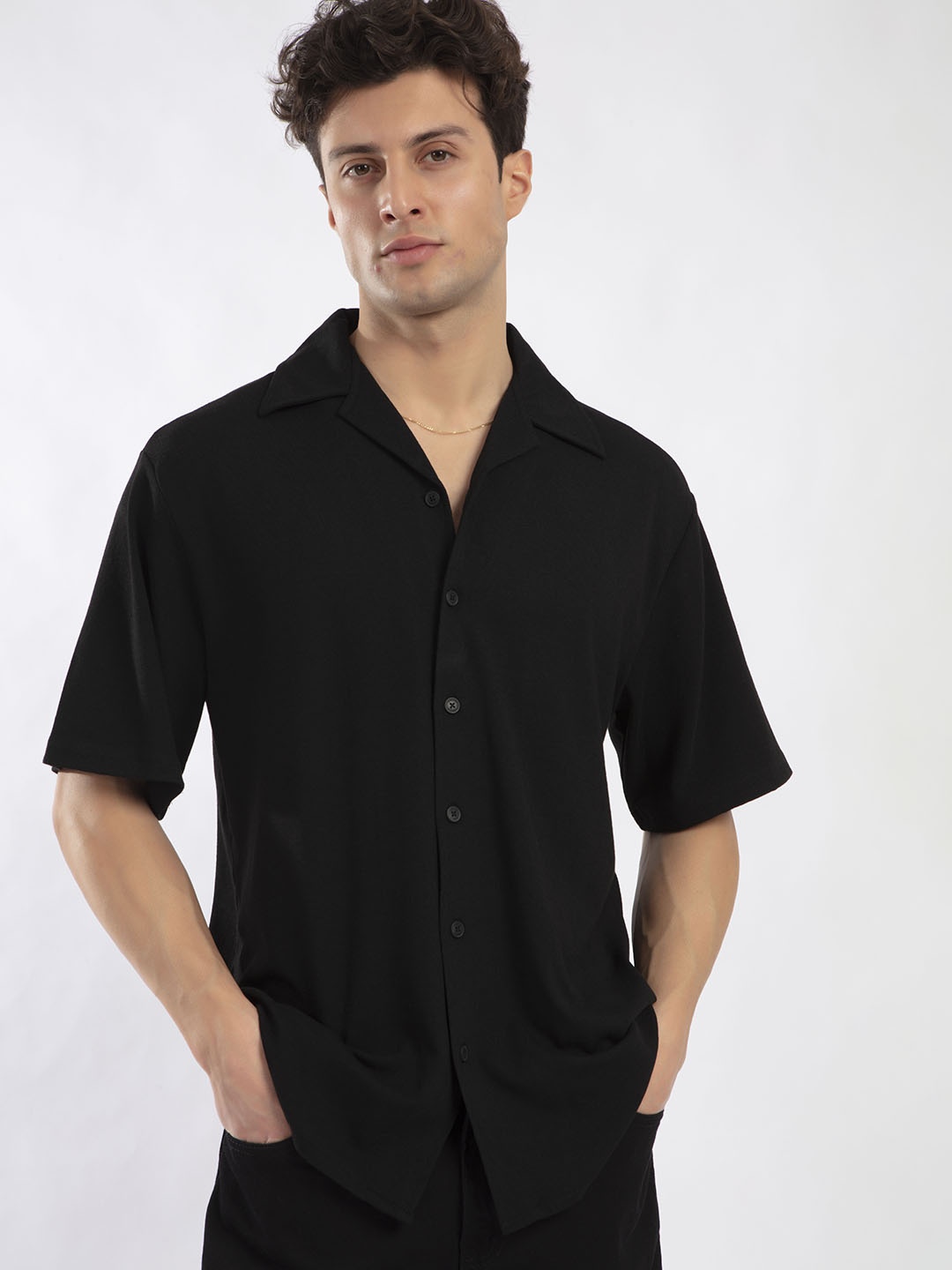 

catch Cuban Collar Regular Casual Shirt, Black