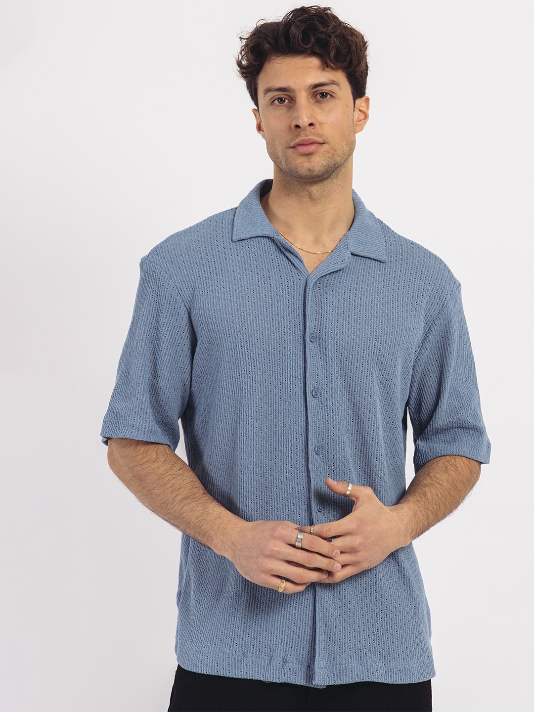 

catch Men Self Design Casual Shirt, Blue