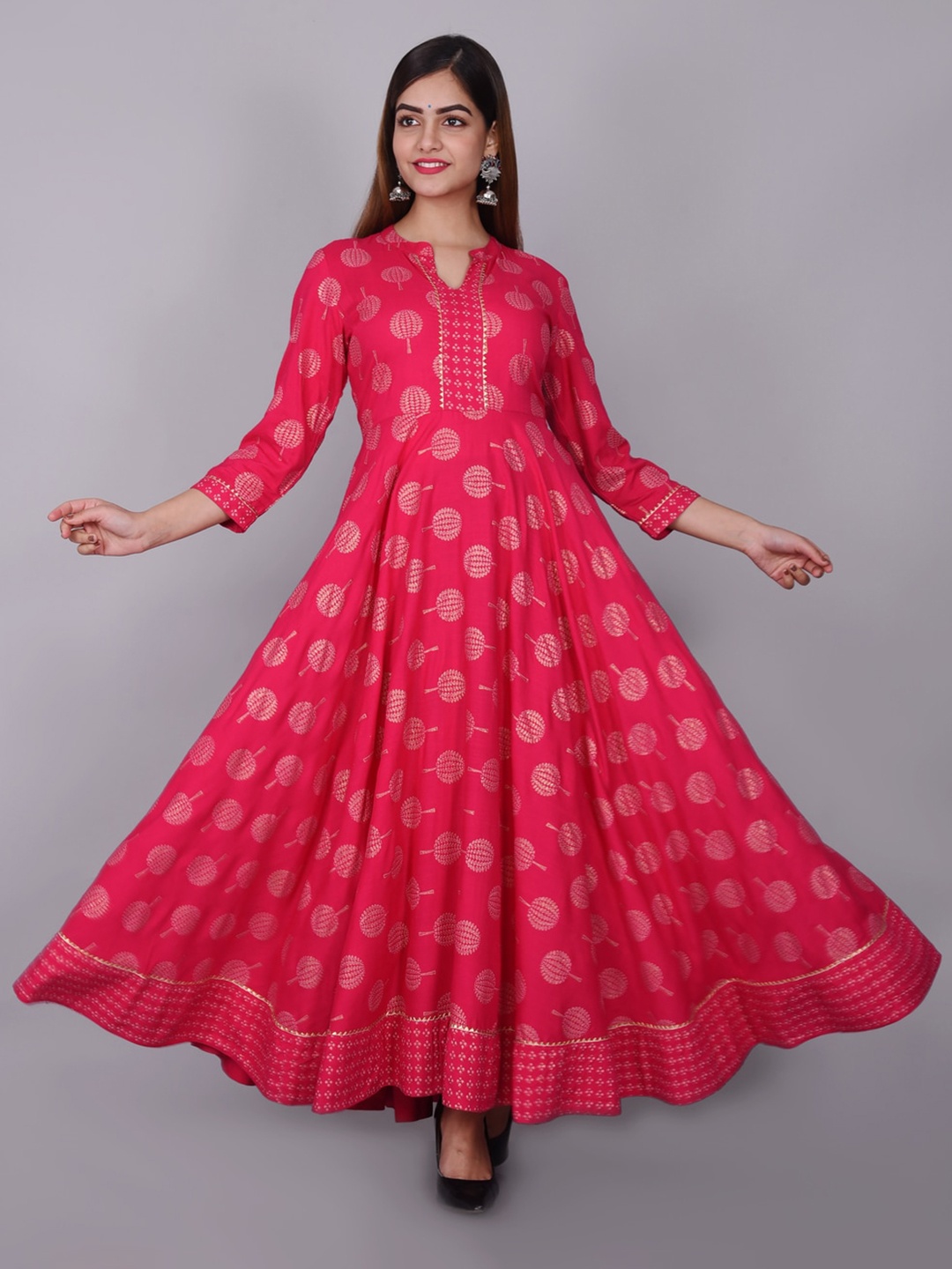 

KALINI Ethnic Motifs Printed Gotta Patti Fit & Flare Ethnic Dress, Red