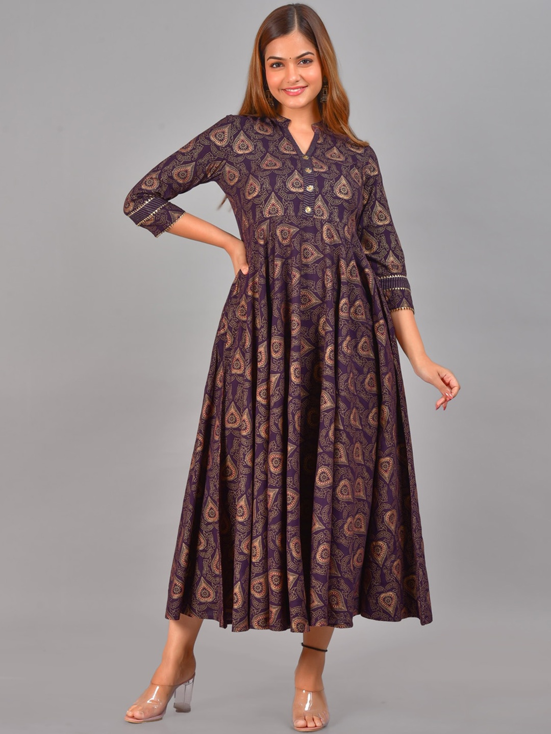 

KALINI Ethnic Motifs Printed Fit & Flare Ethnic Dress, Violet