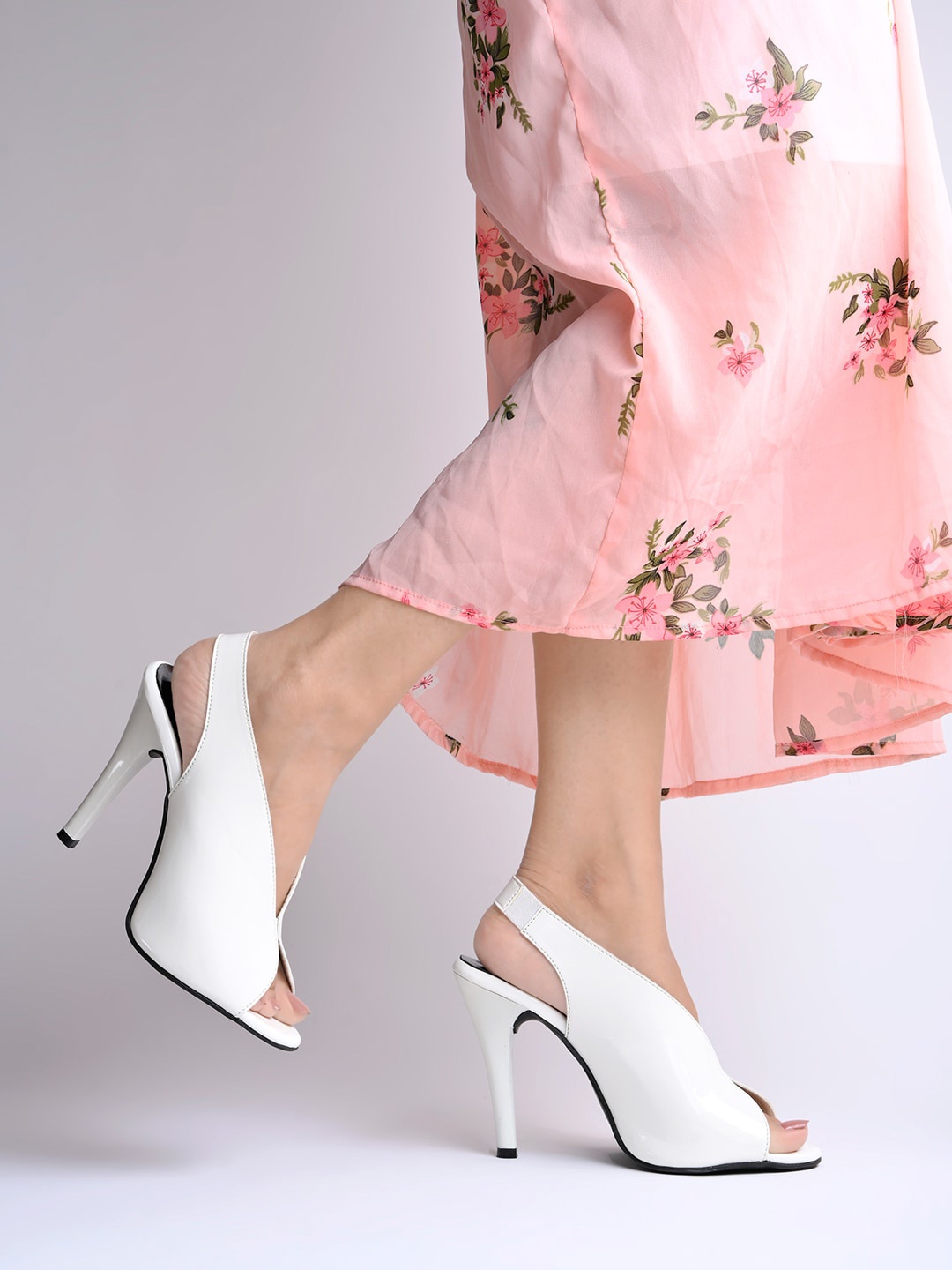 

Shoetopia Peep Toe Back Straps Slim Heels, White