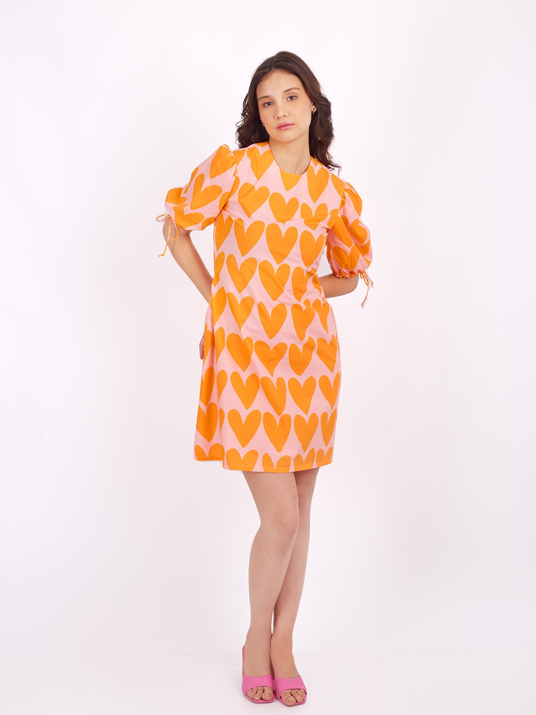 

SHABERRY Geometric Printed Cotton A-Line Dress, Orange