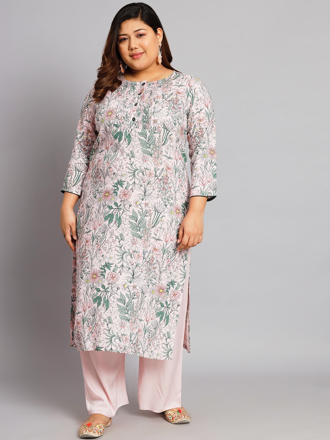 

Tissu Plus Size Floral Printed Regular Kurta With Palazzos, Pink