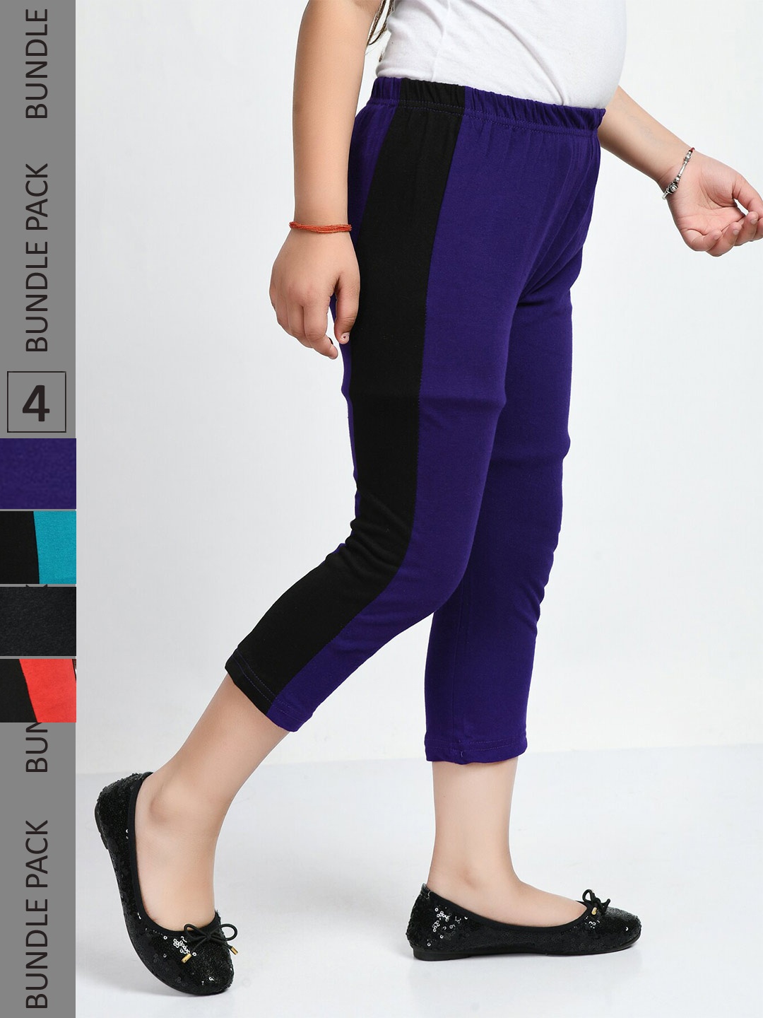 

IndiWeaves Girls Pack Of 5 Mid Rise Pure Cotton Capris, Black