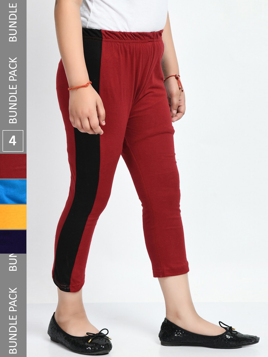 

IndiWeaves Pack Of 4 Girls Striped Mid Rise Pure Cotton Capris, Red