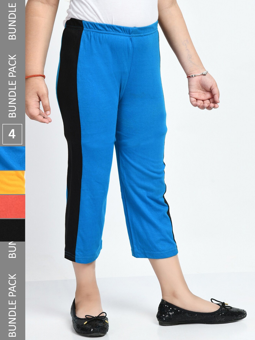 

IndiWeaves Girls Pack Of 5 Pure Cotton Capris, Blue
