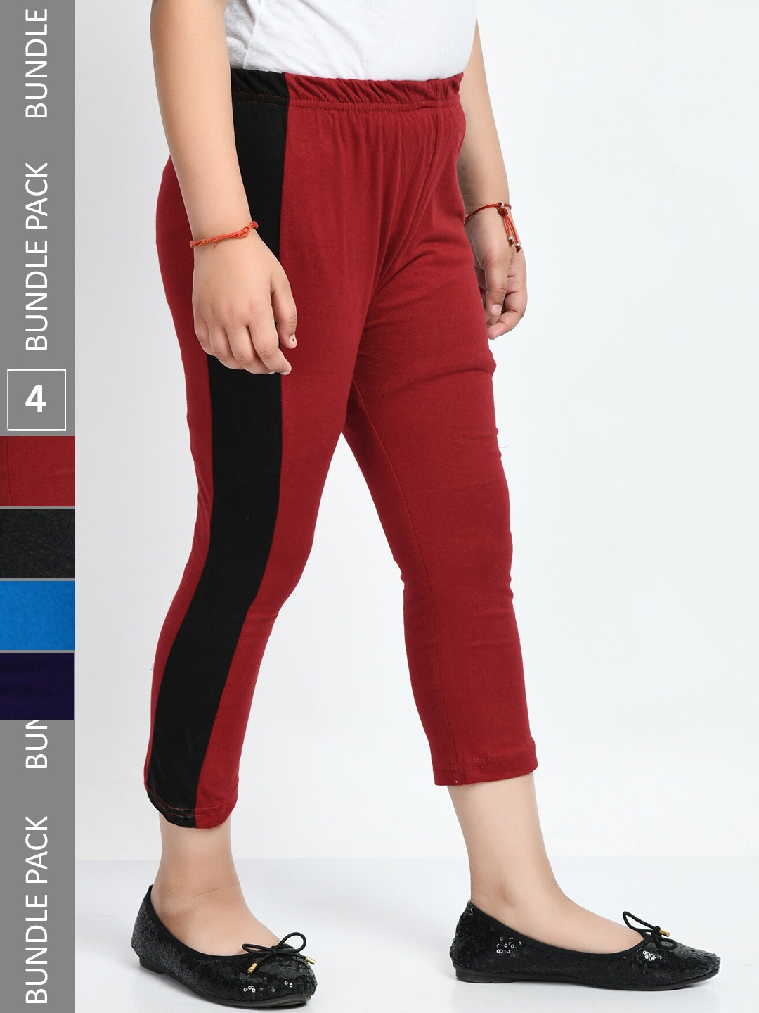 

IndiWeaves Girls Pack Of 4 Pure Cotton Capris, Red