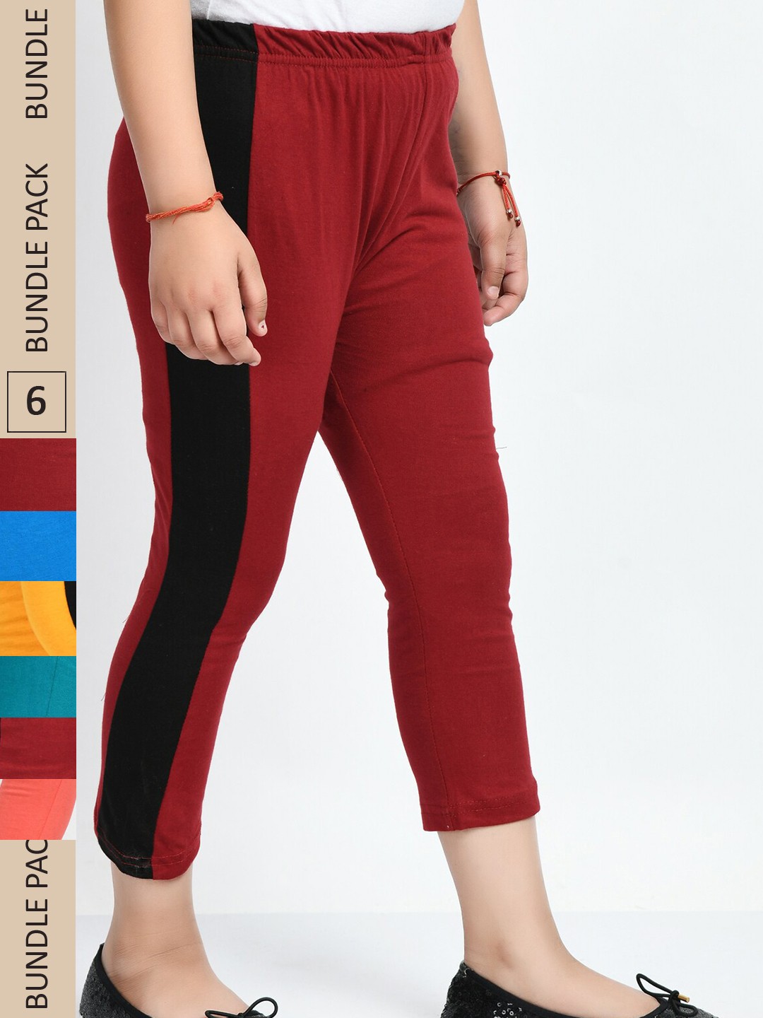 

IndiWeaves Girls Pack of 6 Mid-Rise Cotton Capris, Red