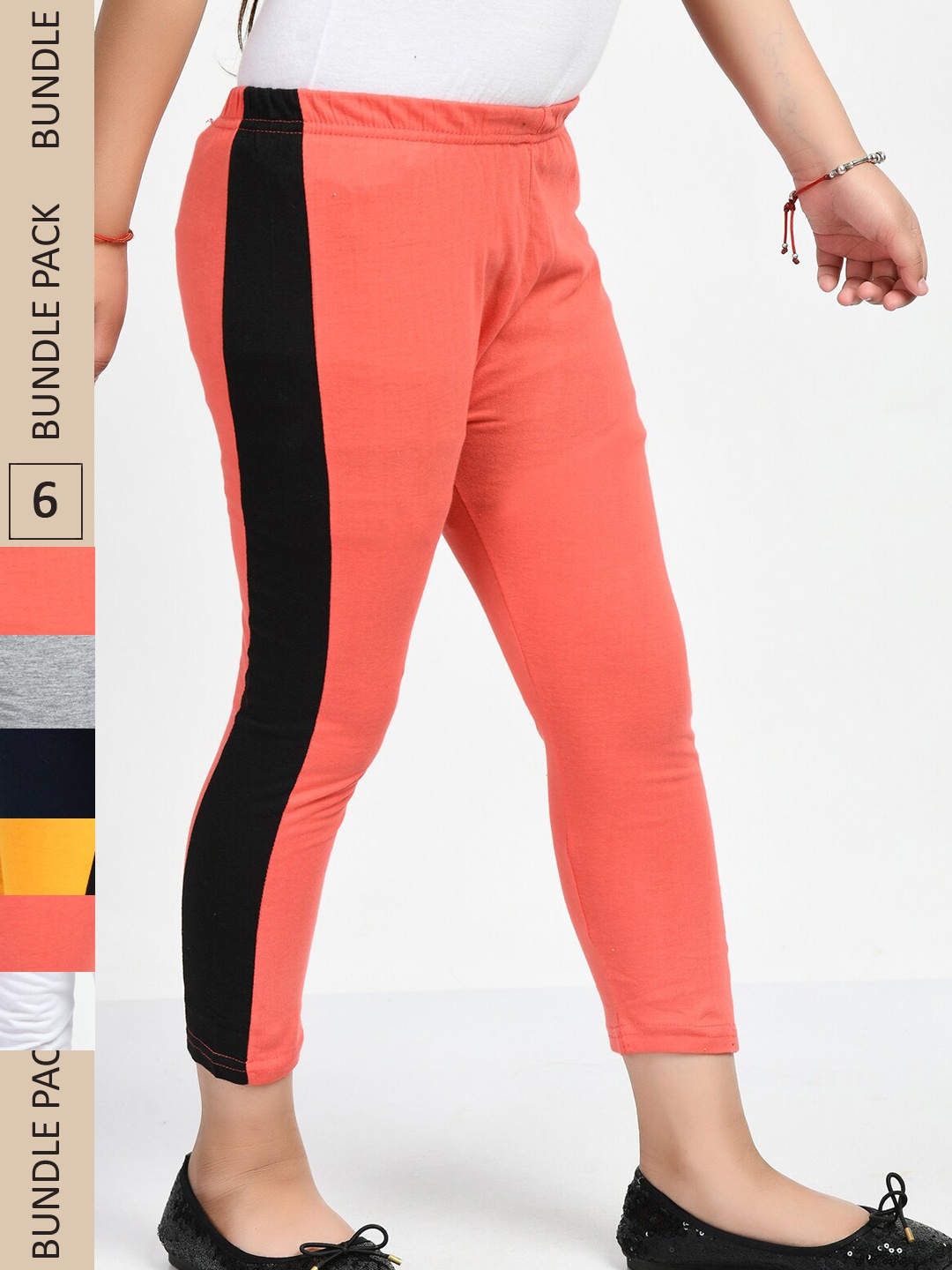 

IndiWeaves Girls Pack Of 5 Striped Pure Cotton Capris, Coral