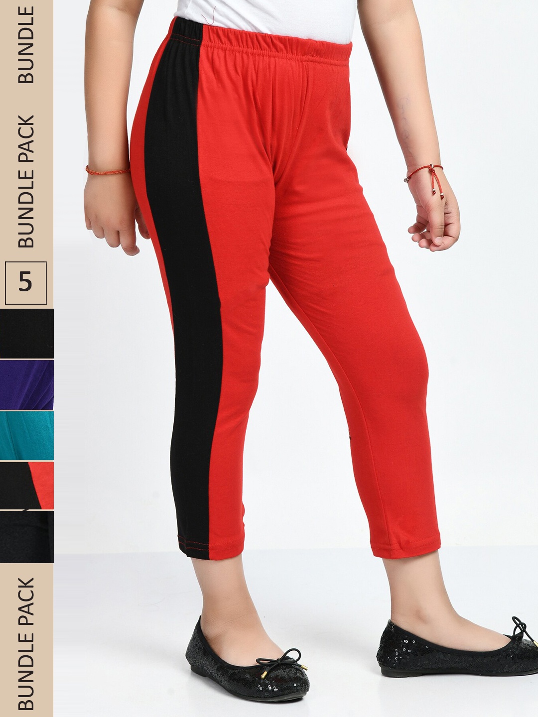 

IndiWeaves Girls Pack of 5 Mid-Rise Cotton Capris, Red