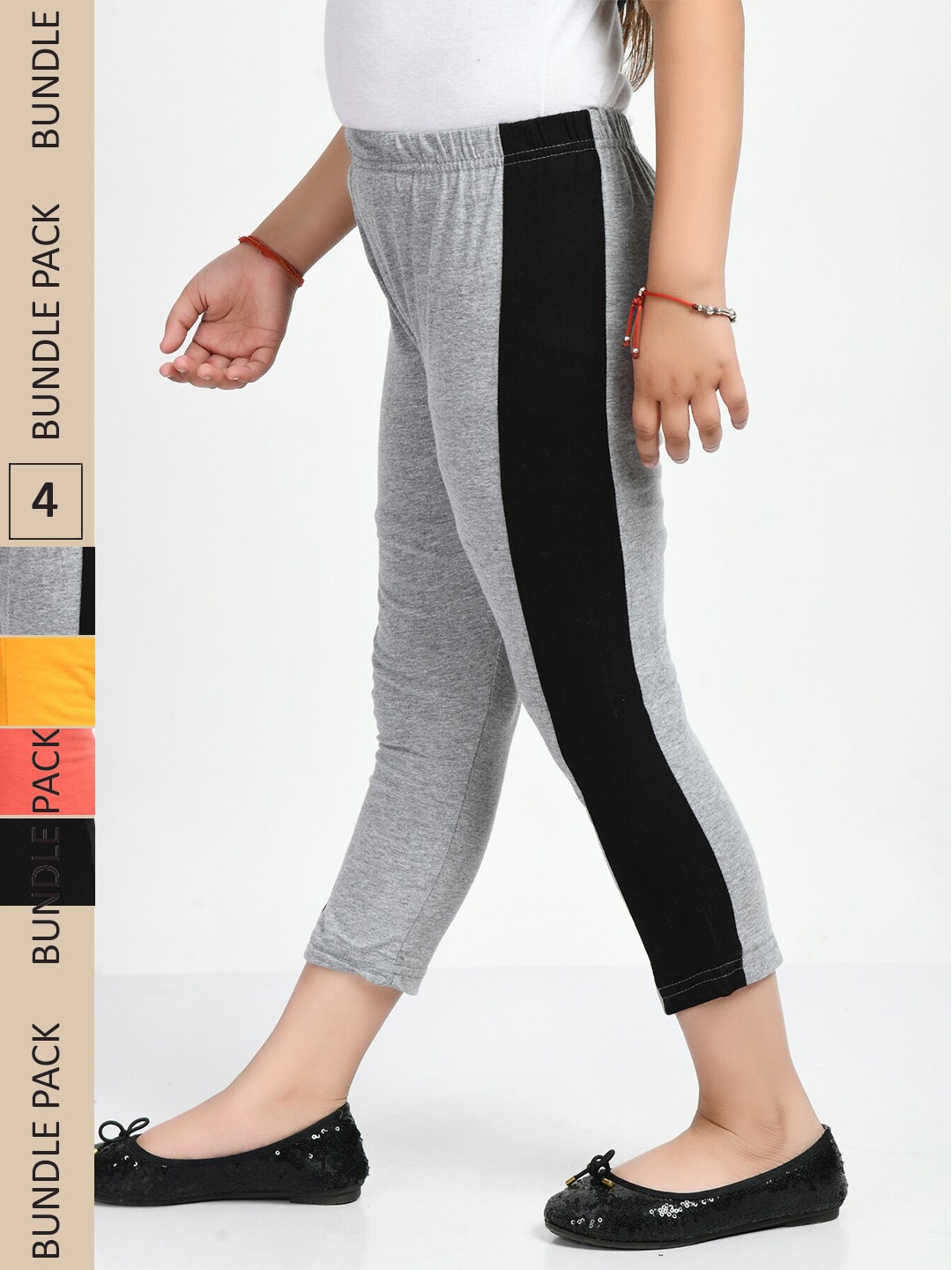 

IndiWeaves Girls Pack Of 4 Colourblocked Pure Cotton Capris, Grey