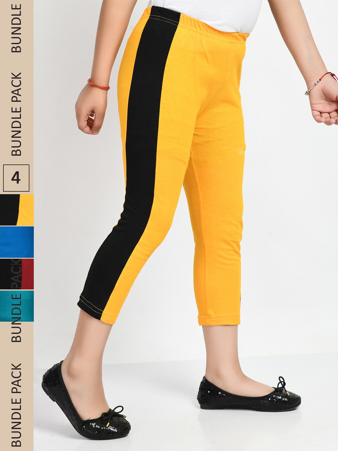 

IndiWeaves Girls Pack Of 4 Pure Cotton Capris, Yellow