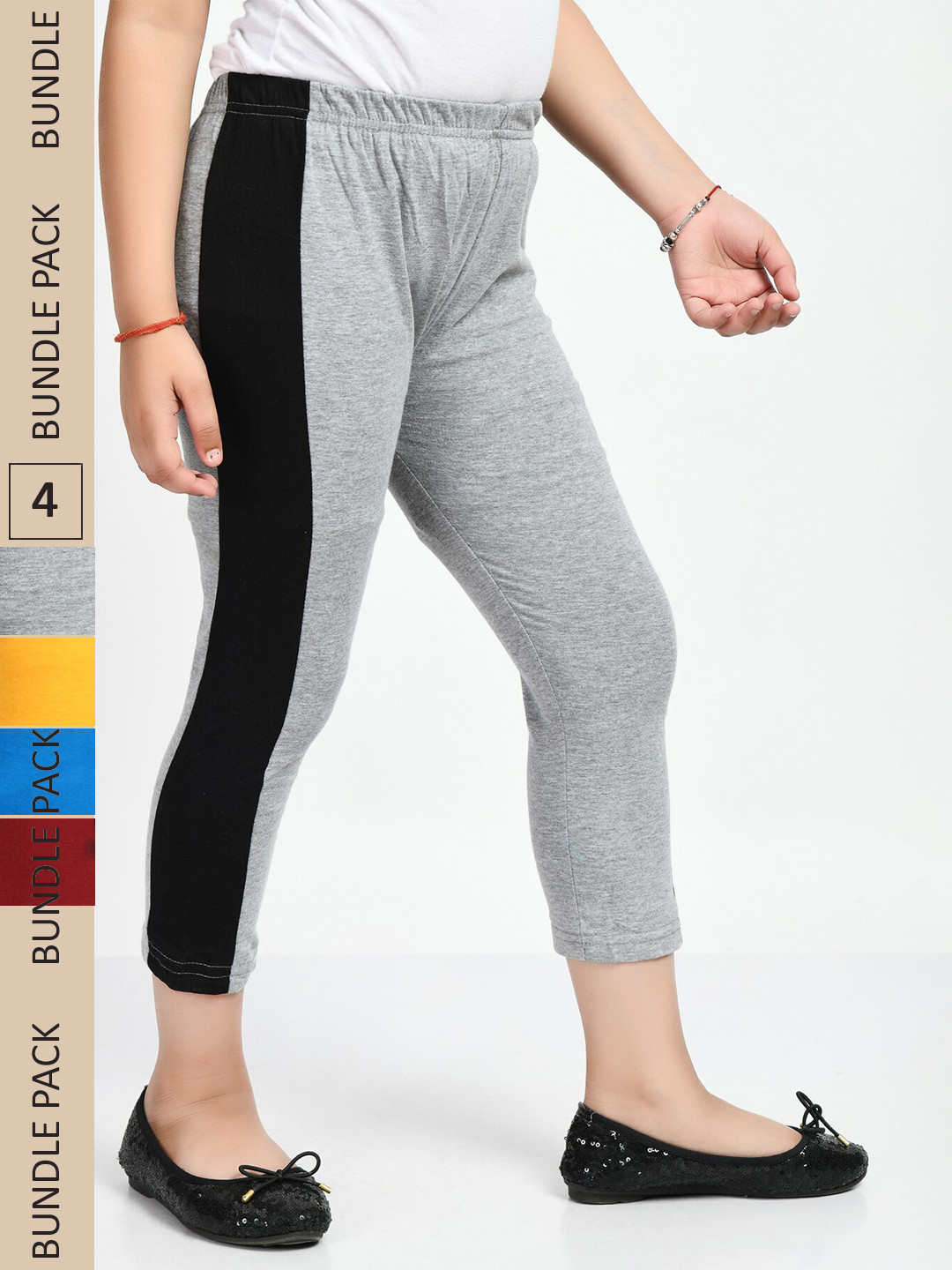 

IndiWeaves Girls Pack Of 4 Colorblocked Mid-Rise Pure Cotton Capris, Blue