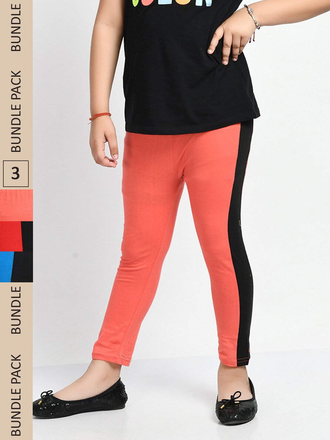 

IndiWeaves Girls Pack of 3 Striped High Rise Pure Cotton Capris, Red