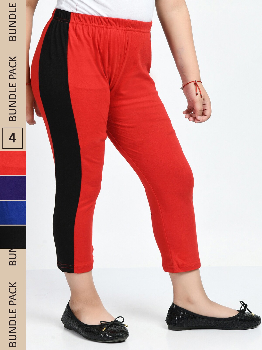 

IndiWeaves Girls Pack Of 4 Pure Cotton Capris, Red