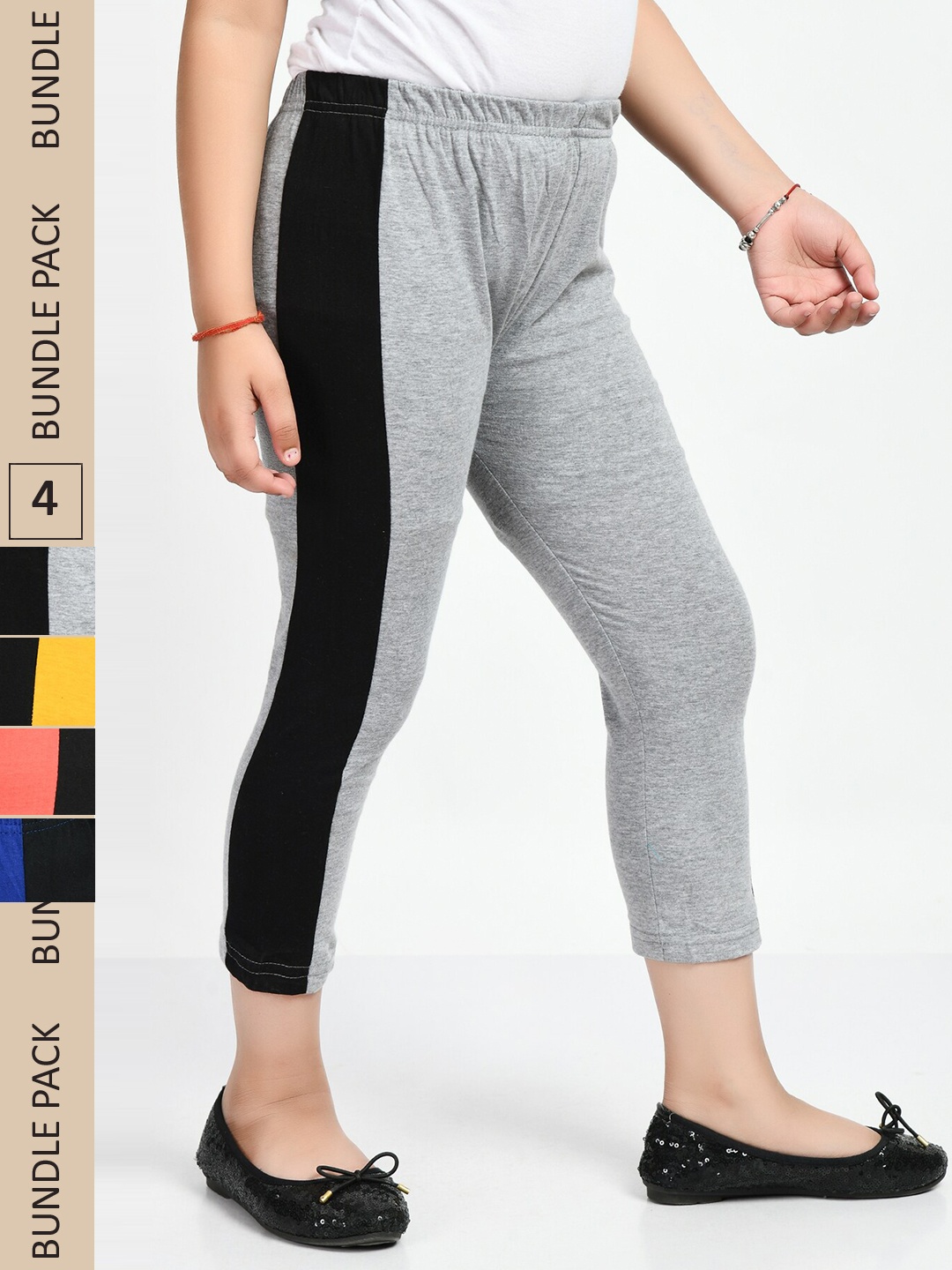 

IndiWeaves Girls Pack Of 4 Colourblocked Pure Cotton Capris, Grey