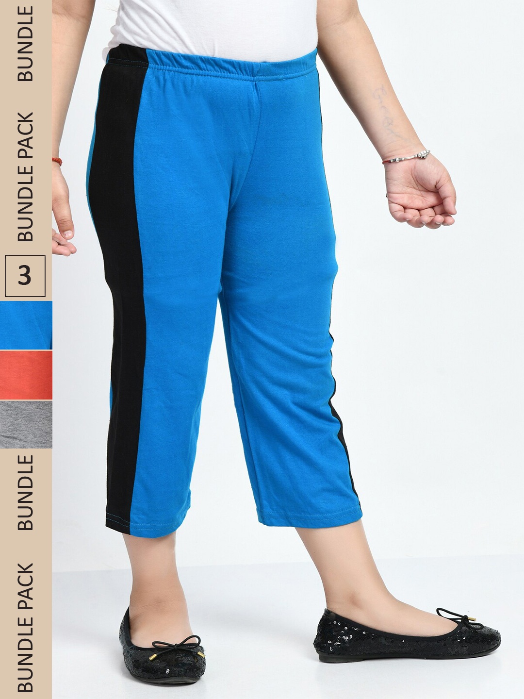 

IndiWeaves Girls Pack Of 3 Pure Cotton Capris, Blue