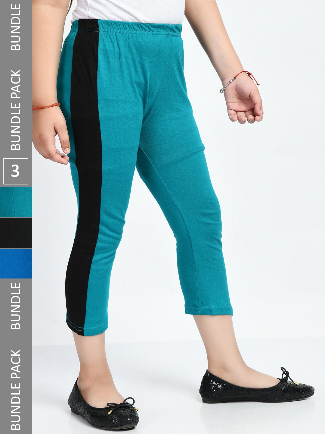 

IndiWeaves Girls Pack of 3 Mid-Rise Cotton Capris, Blue