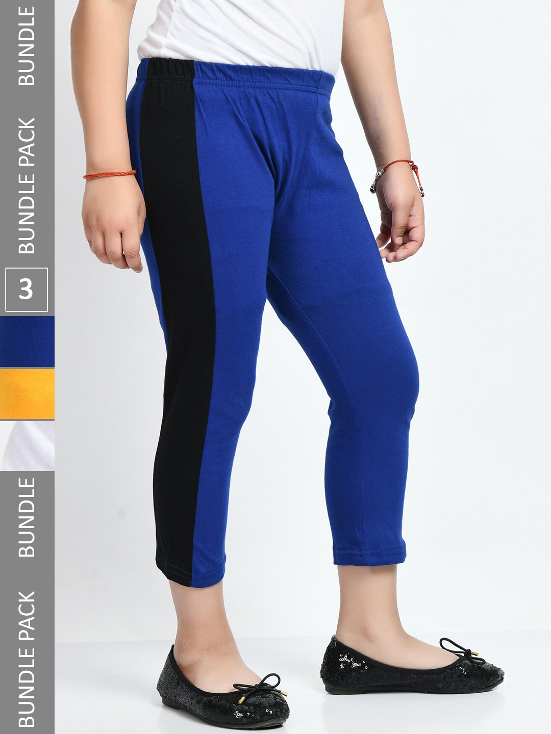 

IndiWeaves Girls Pack Of 3 Colourblocked Pure Cotton Capris, Blue