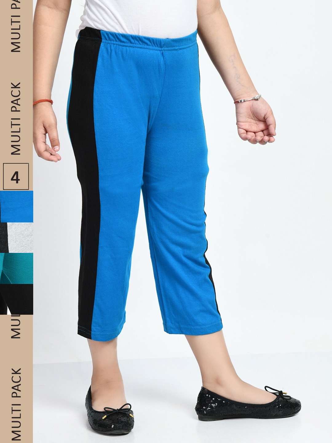 

IndiWeaves Girls Pack of 4 Mid-Rise Cotton Capris, Blue