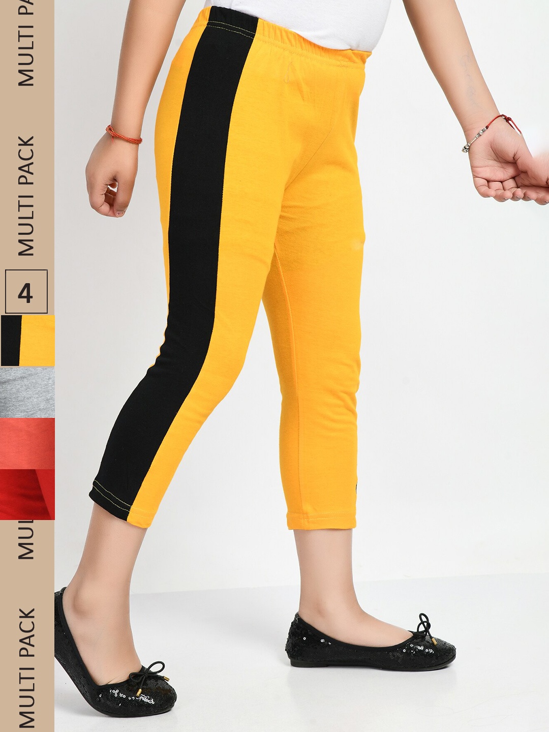 

IndiWeaves Girls Pack Of 4 Pure Cotton Capris, Yellow