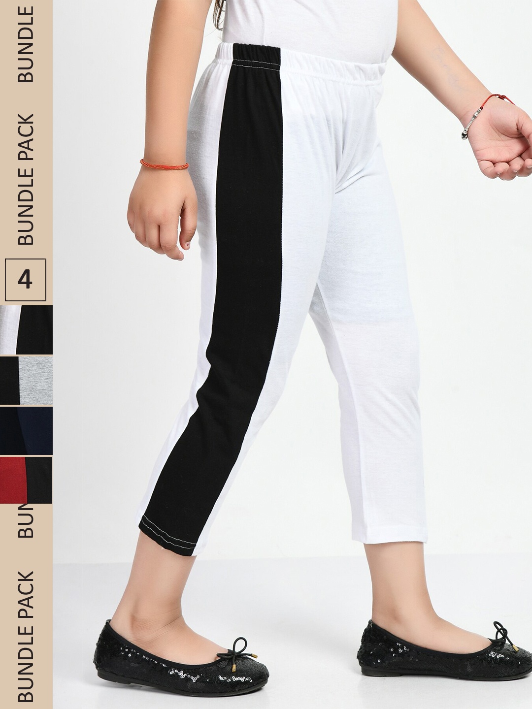 

IndiWeaves Girls Pack Of 4 Colourblocked High Rise Pure Cotton Capris, Red