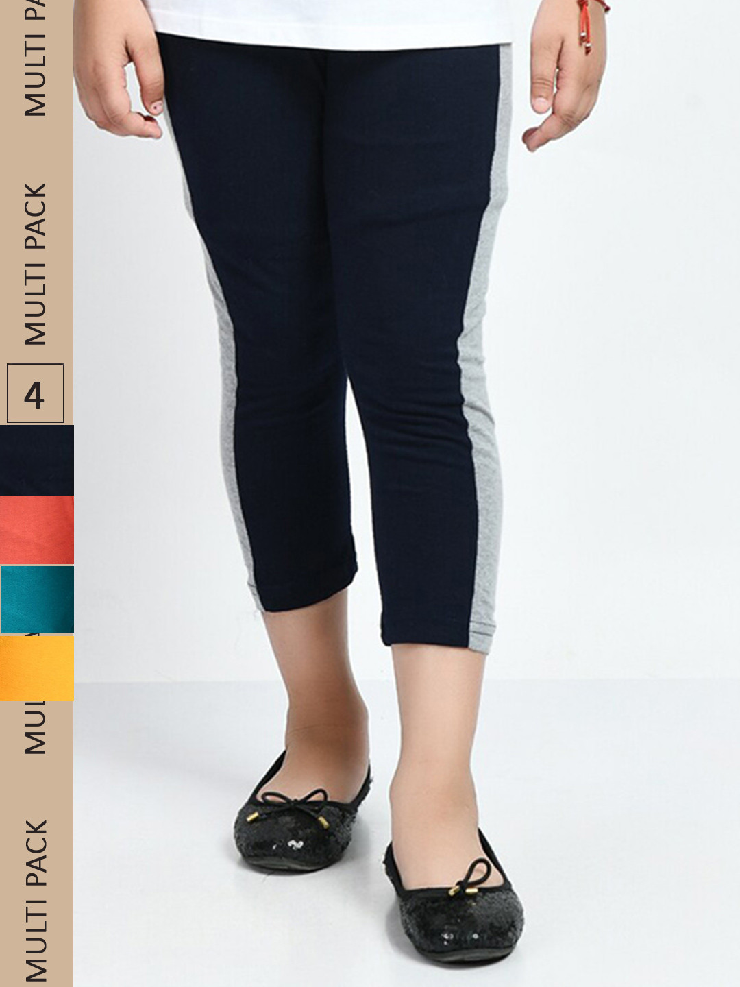 

IndiWeaves Girls Pack Of 4 Mid Rise Pure Cotton Capris, Yellow