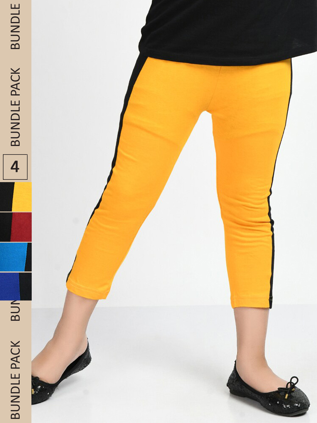 

IndiWeaves Girls Pack Of 4 Mid Rise Pure Cotton Capris, Yellow