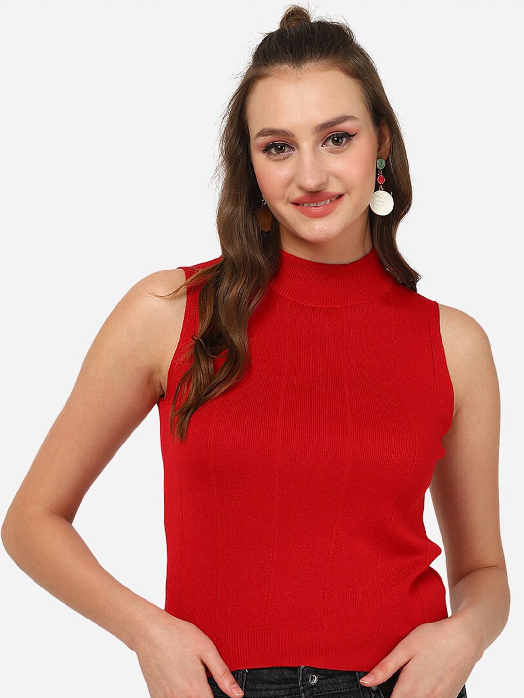 

HSR High Neck Sleeveless Casual Top, Red