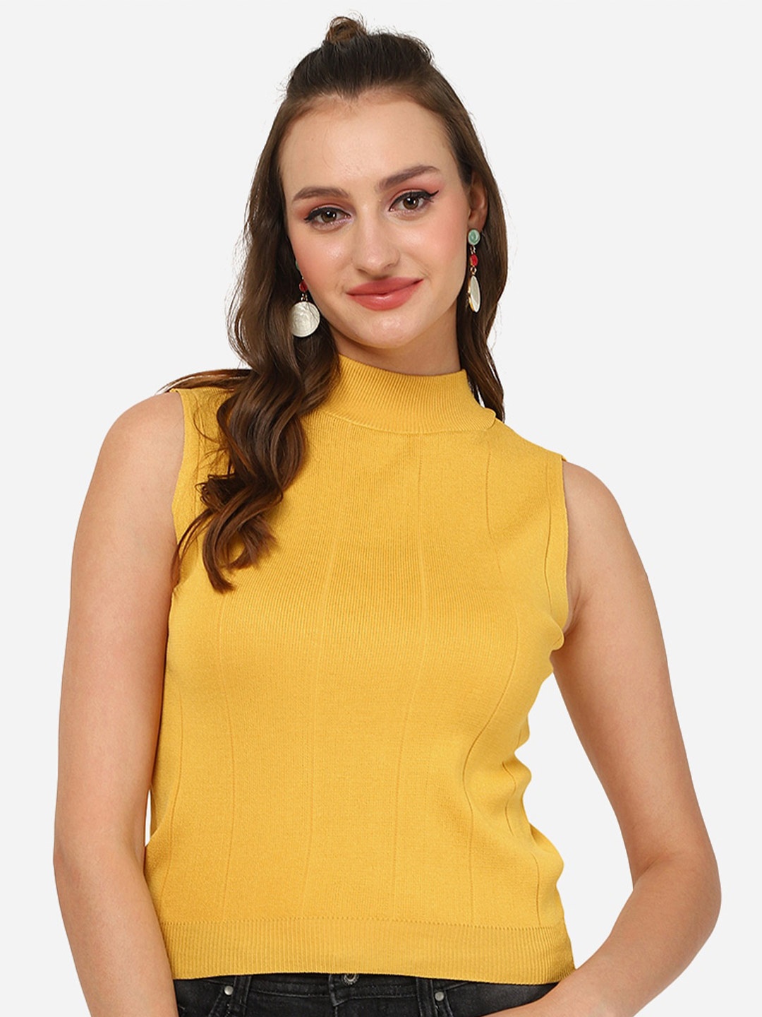 

HSR High Neck Sleeveless Casual Top, Yellow