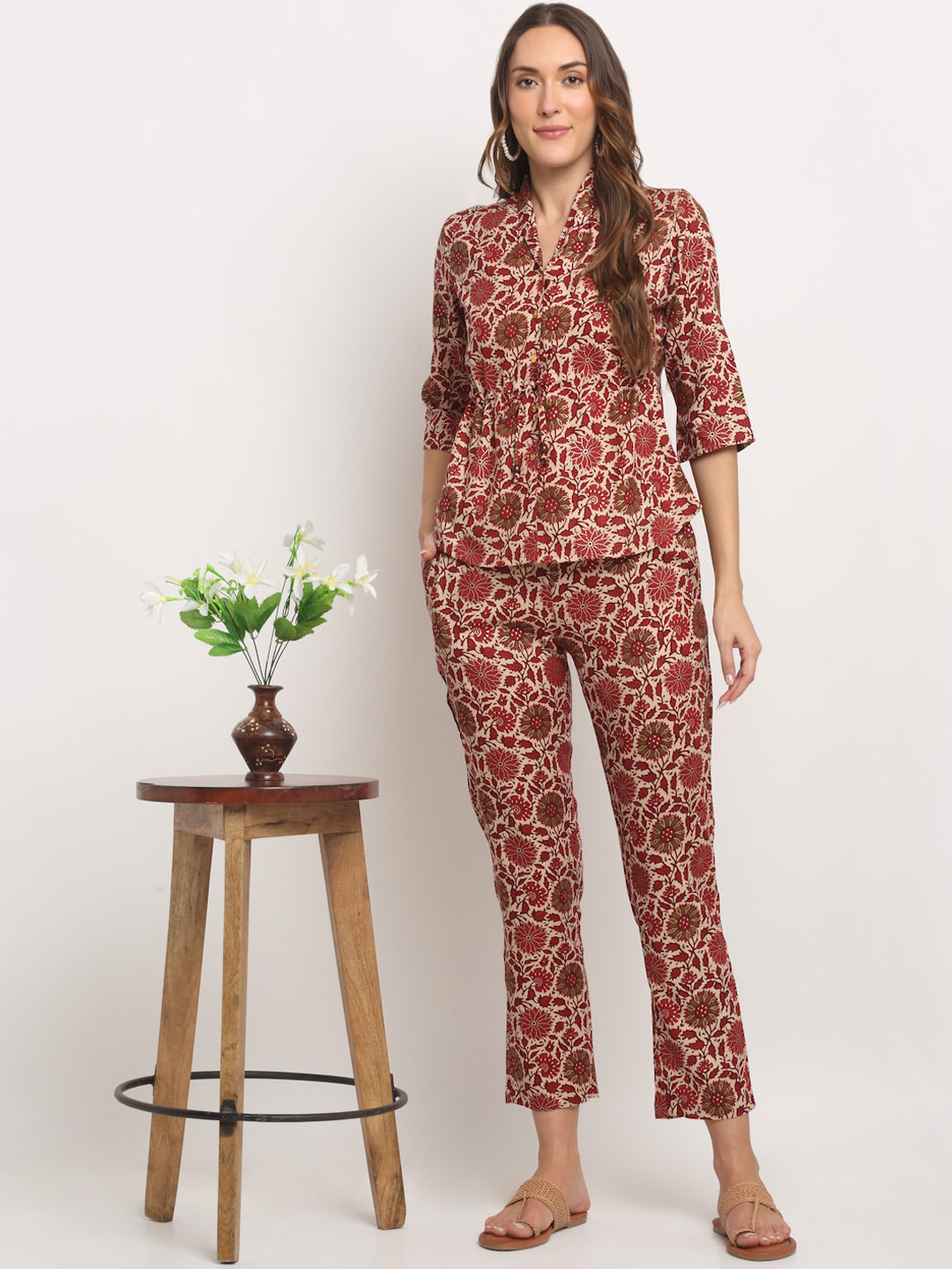 

KALINI Printed Top With Trouser, Maroon