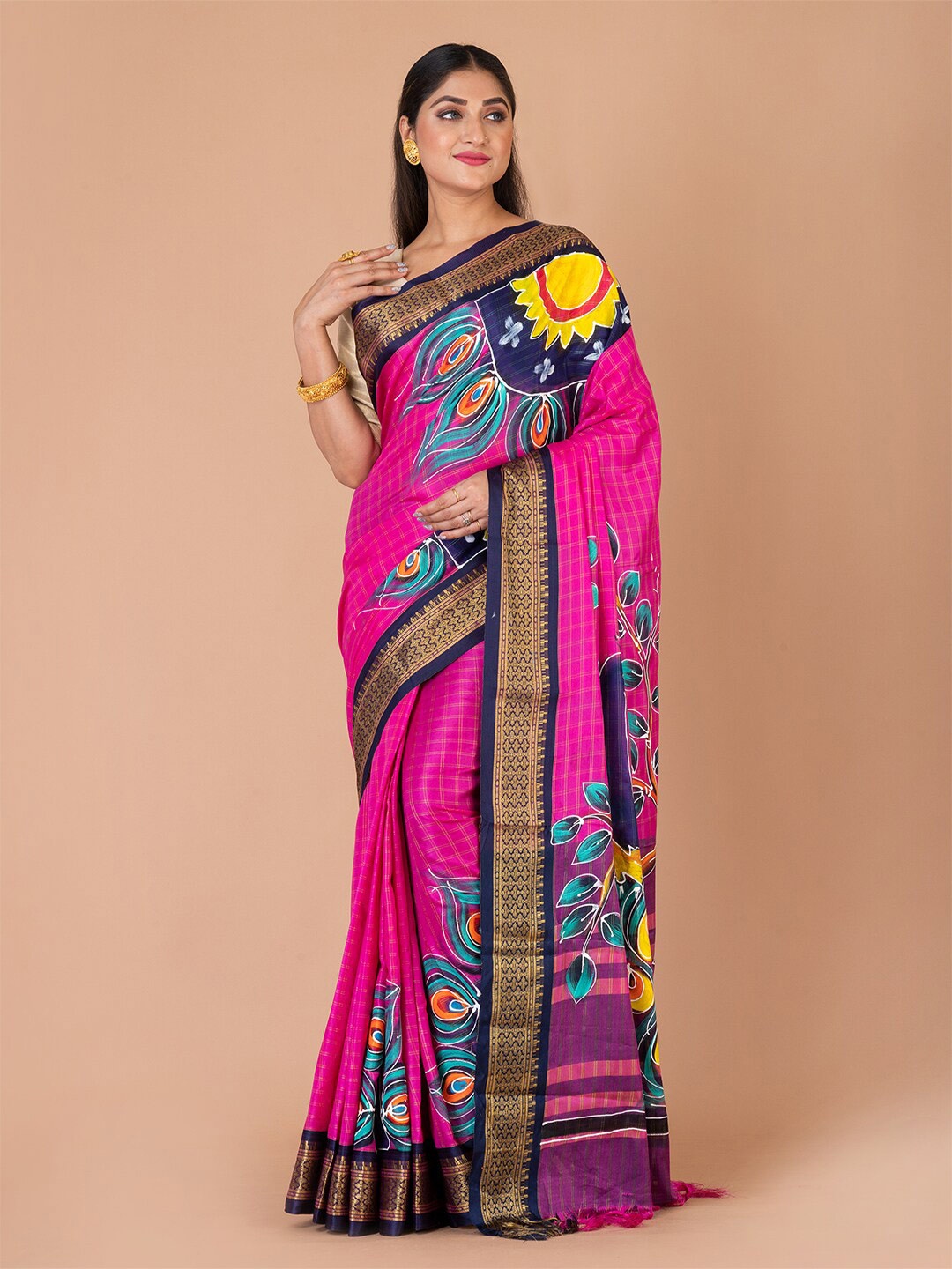 

Laa Calcutta Ethnic Motifs Zari Gadwal Saree, Magenta