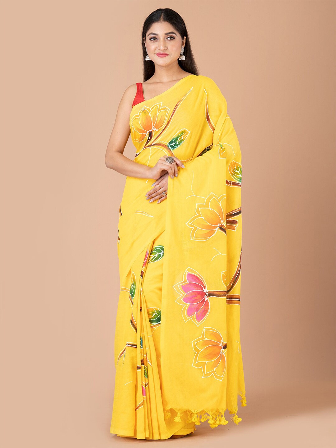 

Laa Calcutta Floral Pure Cotton Saree, Yellow