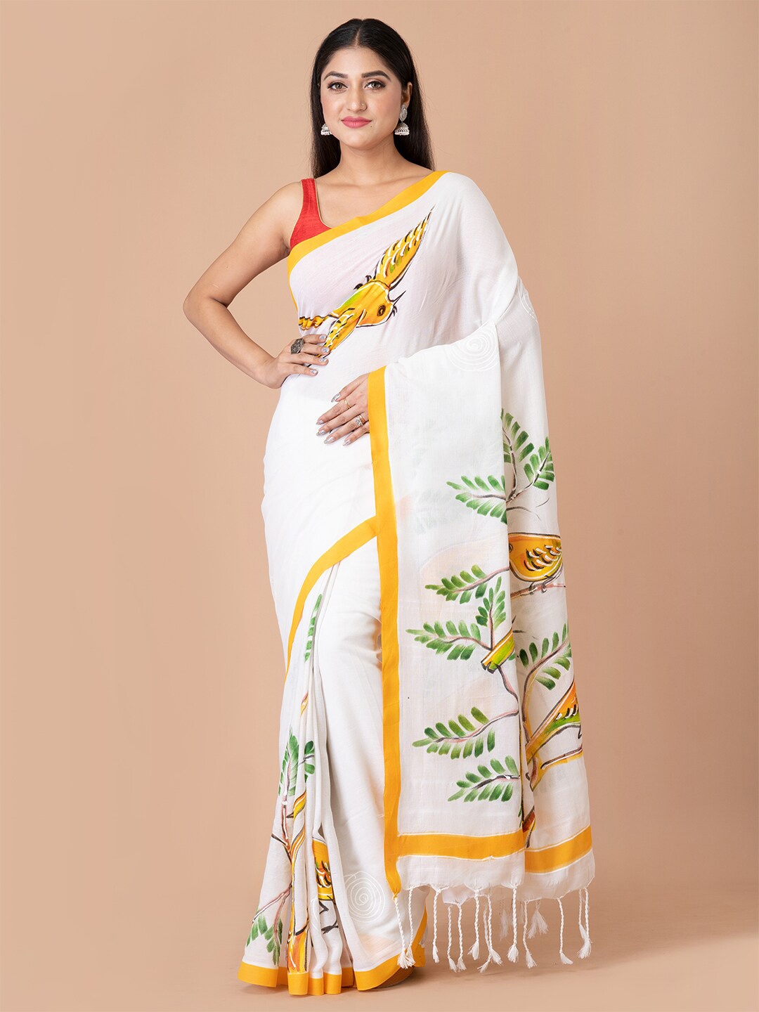 

Laa Calcutta Floral Pure Cotton Saree, White