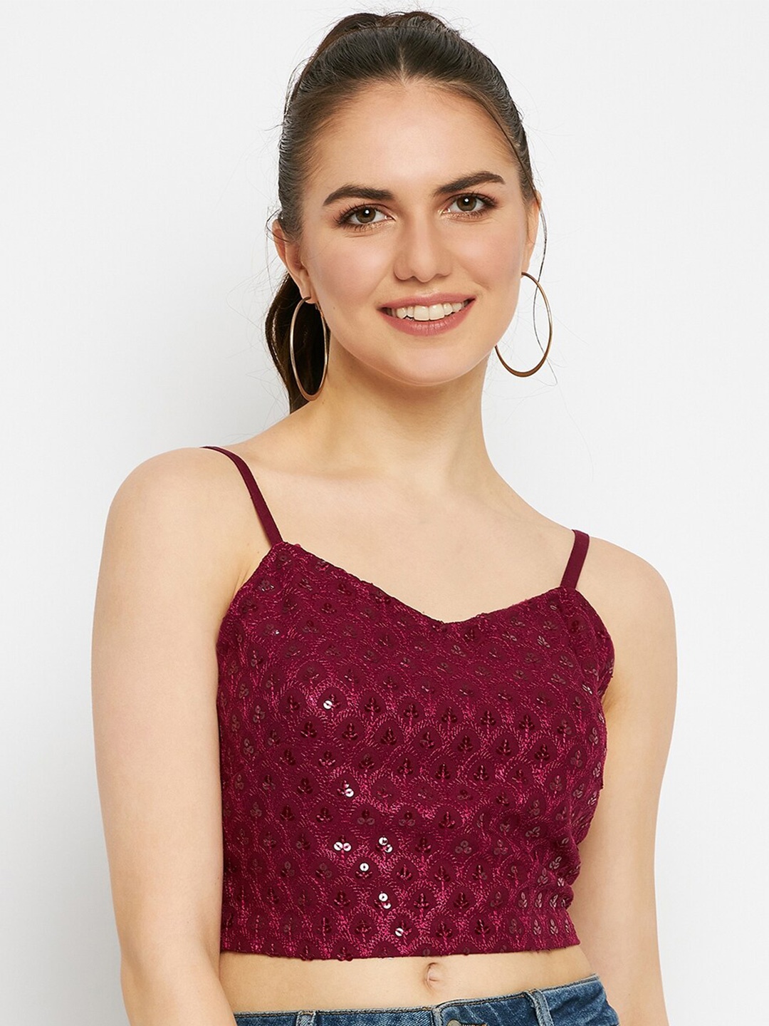 

BRINNS Embellished Shoulder Straps Crop Top, Purple