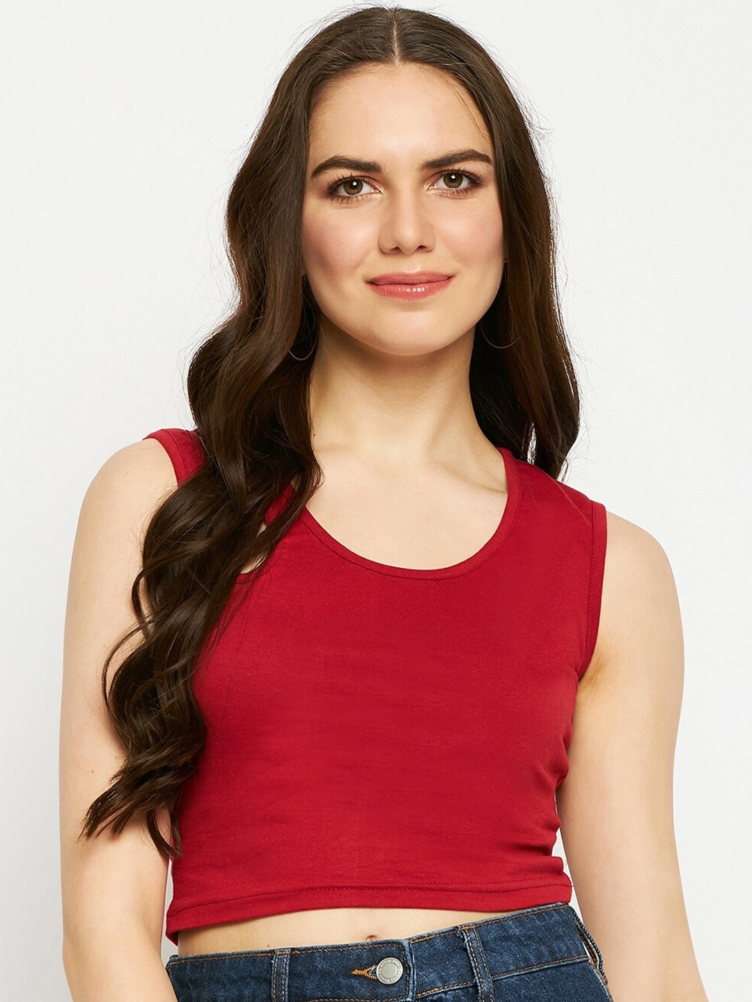 

BRINNS Round Neck Sleeveless Cut Out Fitted Crop Top, Maroon