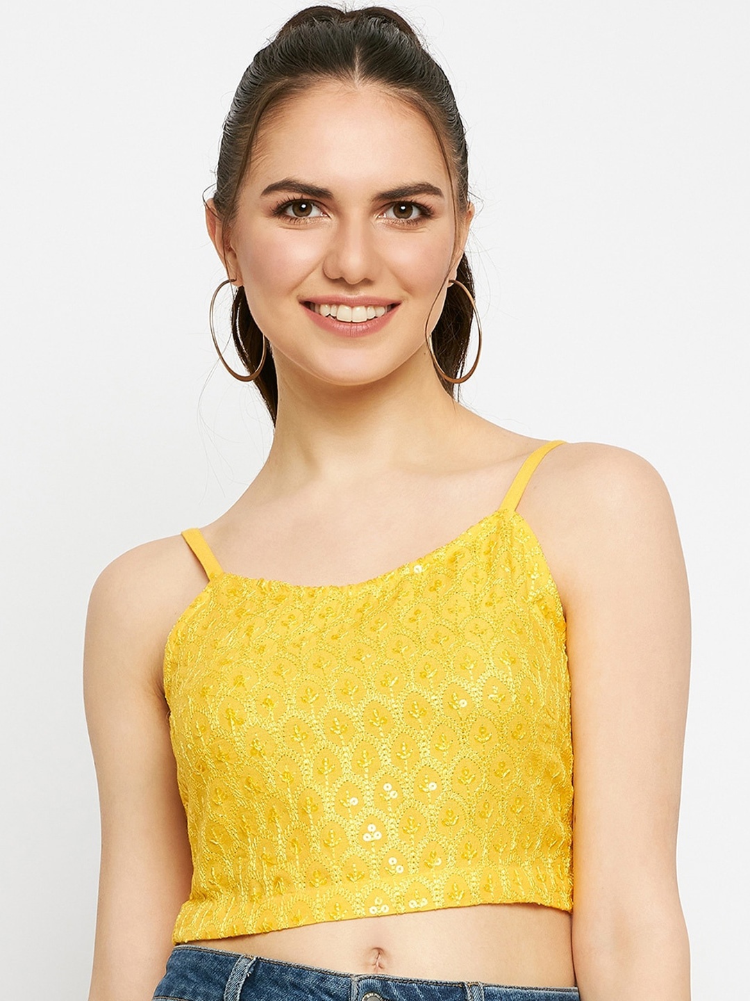 

BRINNS Embellished Shoulder Straps Crop Top, Yellow