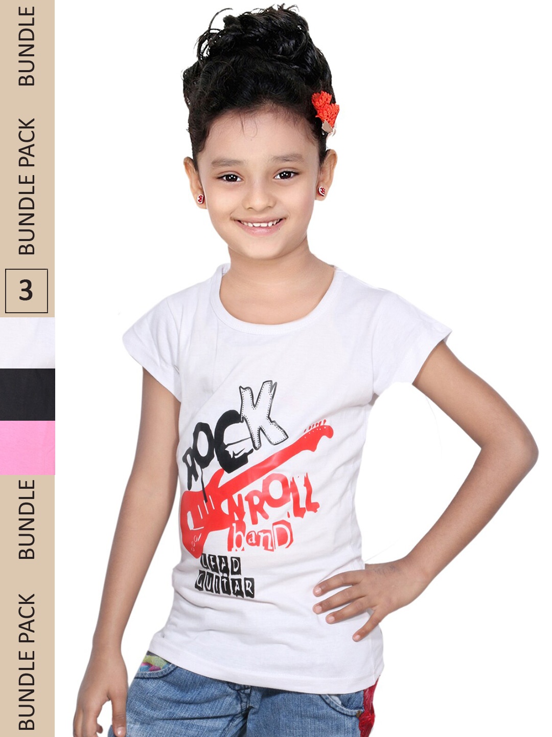 

IndiWeaves Girls Multicoloured Typography 3 Printed Applique T-shirt, Multi