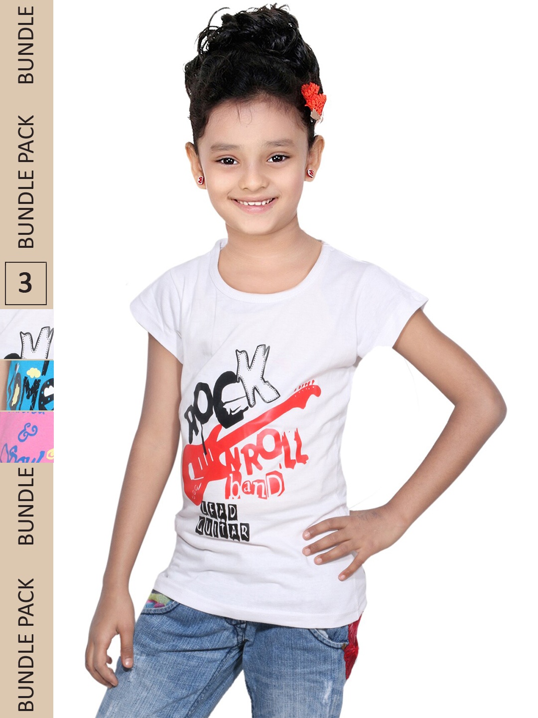 

IndiWeaves Girls Multicoloured Typography 3 Printed Applique T-shirt, Multi