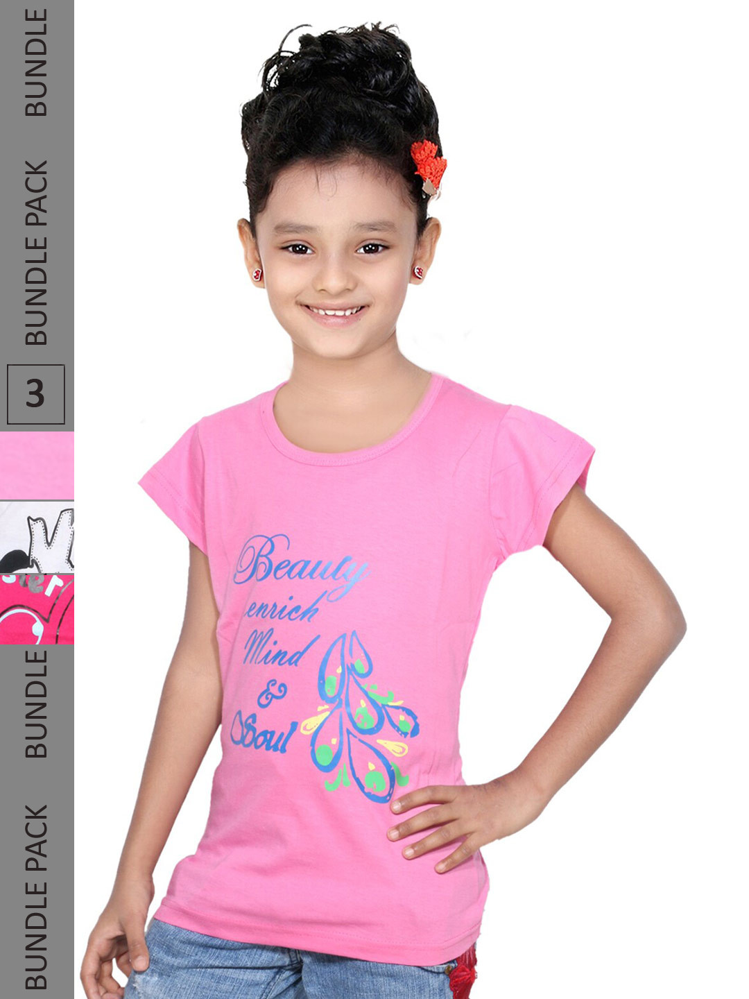 

IndiWeaves Girls Pack Of 5 Printed Pure Cotton T-shirt, Pink