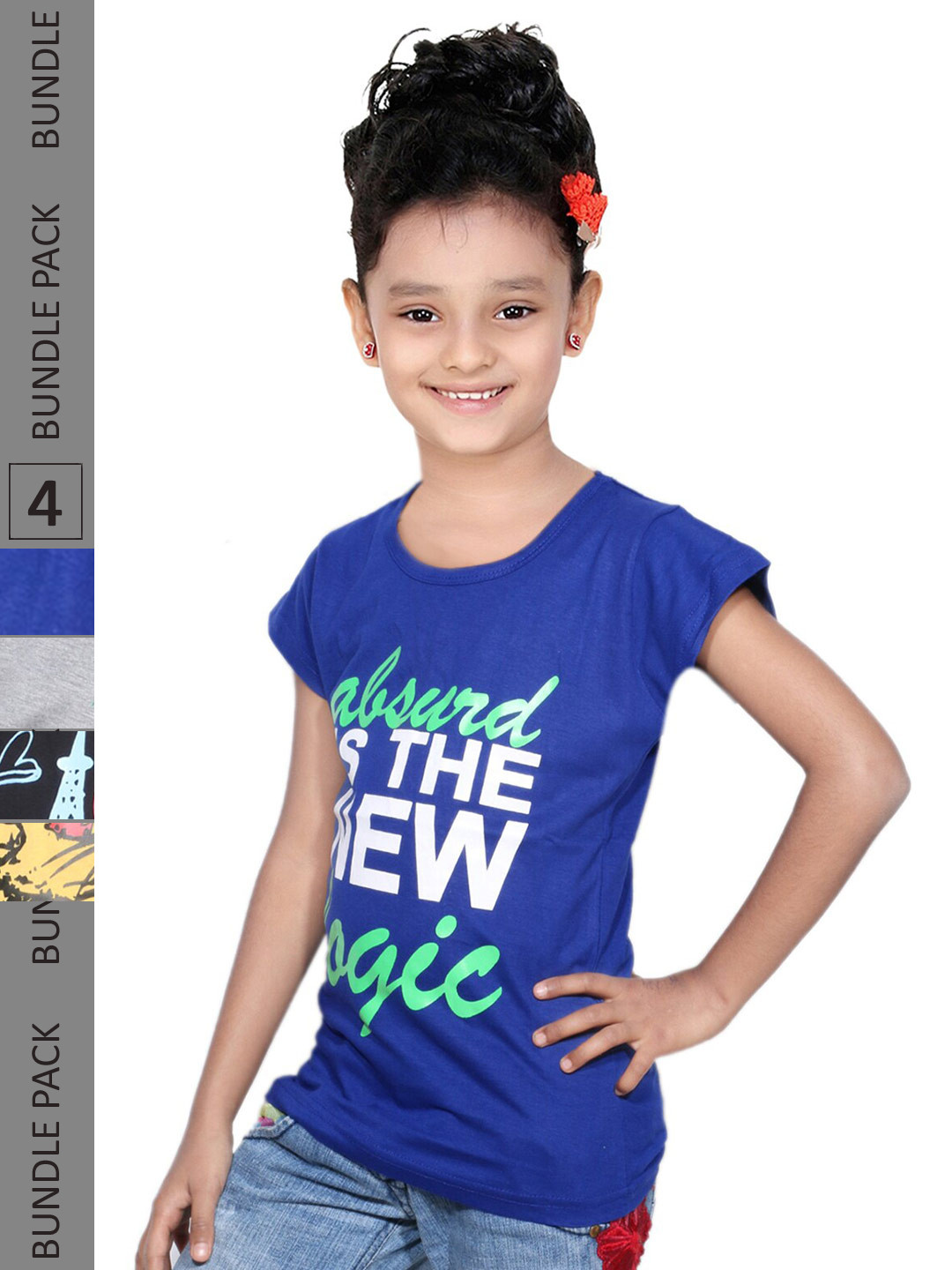 

IndiWeaves Girls Multicoloured Typography 4 Printed Mandarin Collar Pockets T-shirt, Multi