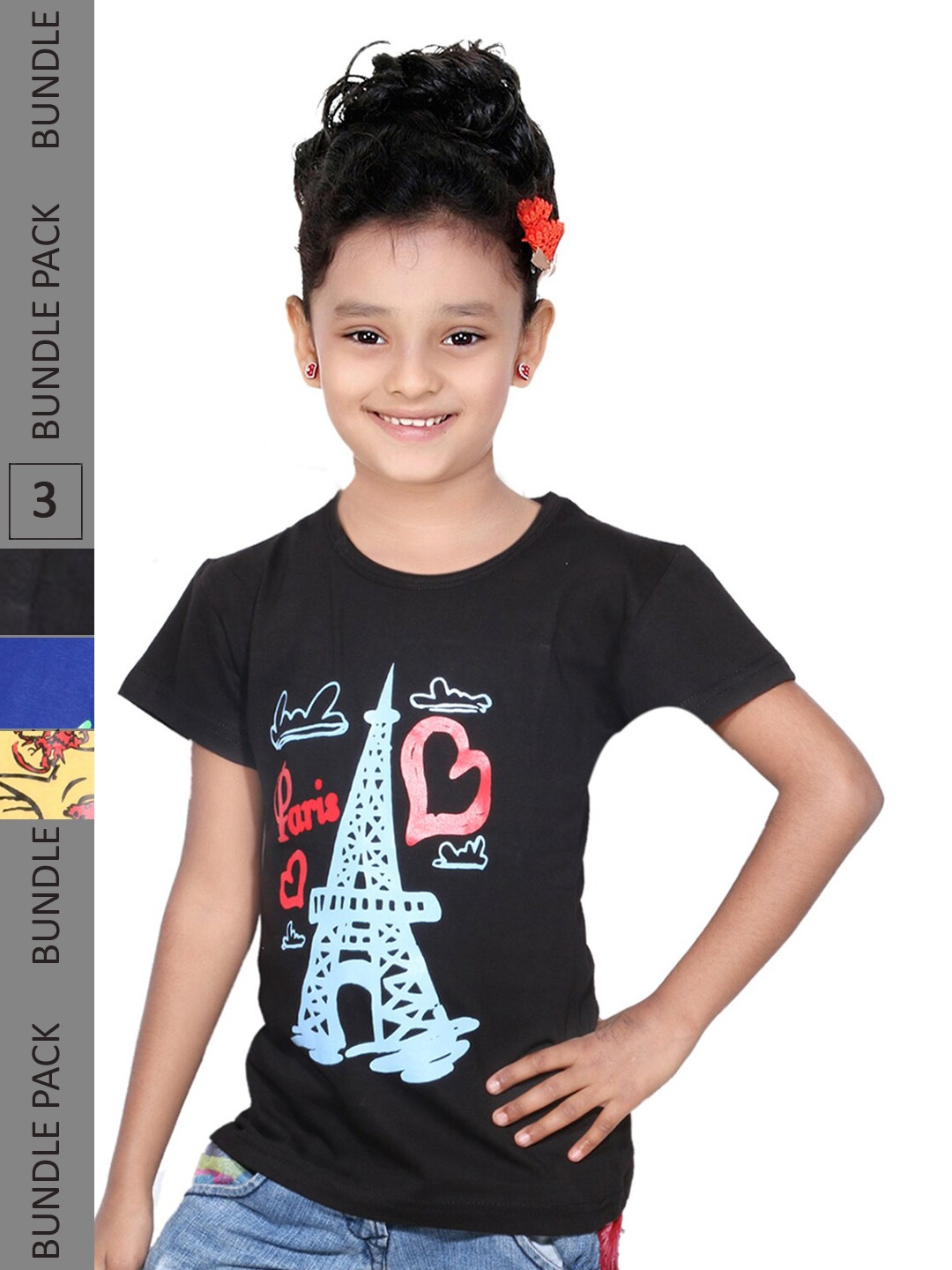

IndiWeaves Girls Multicoloured Typography 3 Printed Applique T-shirt, Multi